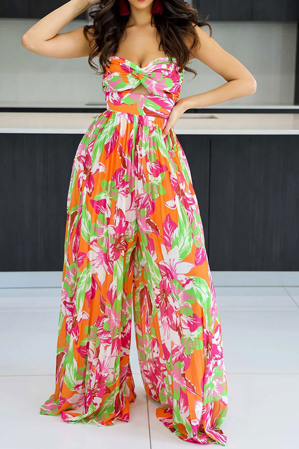 Floral Print Twisted Detail On-trend Pleated Jumpsuit