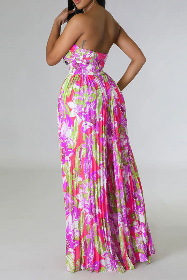 Floral Print Twisted Detail On-trend Pleated Jumpsuit