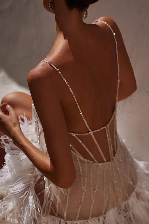 Sequined Patchwork Glamorous Feather Hem Mini Dress