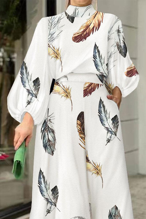 Feather Print Chic Tie Back Wide Leg Jumpsuit