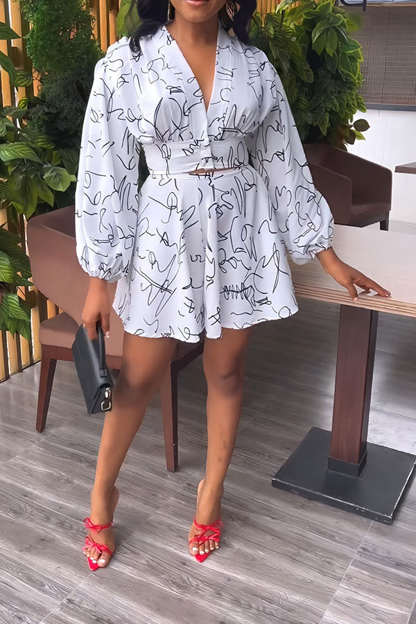 Graffiti Print Undeniable Deep V Neck Pant Suit