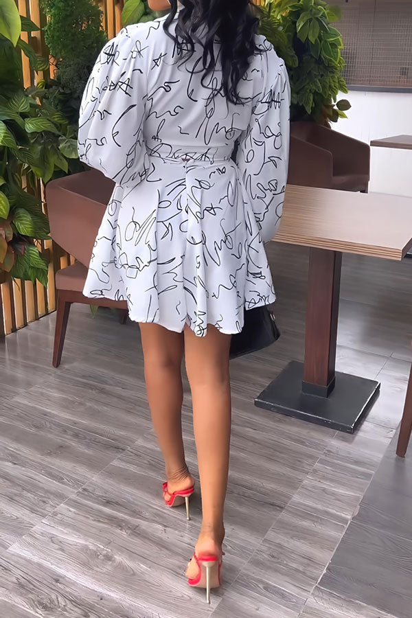 Graffiti Print Undeniable Deep V Neck Pant Suit