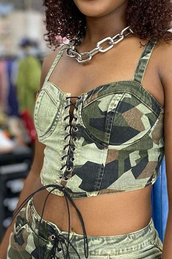Color Block Camouflage Urban Strappy Camisole