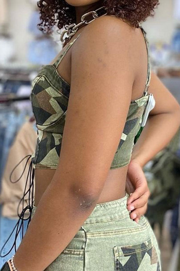 Color Block Camouflage Urban Strappy Camisole