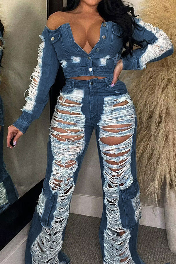 Ripped Burrs On-trend Multi Pocket Jeans