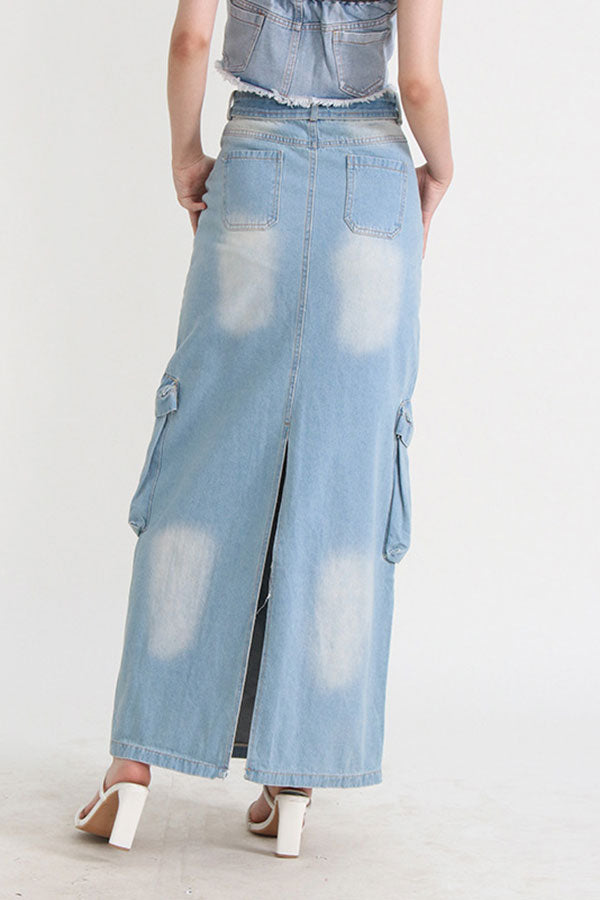 Gradient Punk Multi Pocket Belted Denim Skirt
