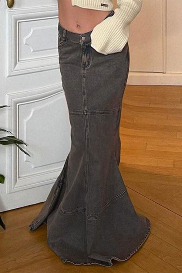Solid Color Elegant Fishtail Denim Skirt