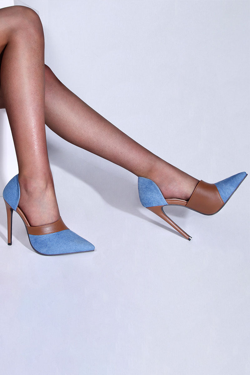 Color Block Patchwork Urban Denim Heels