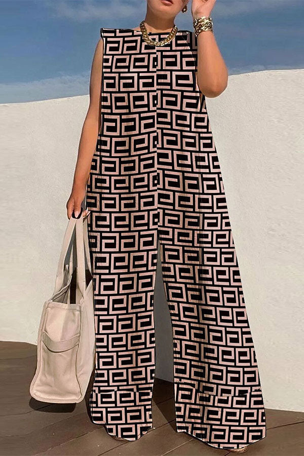 Denim Print Laid Back Wide Leg Jumpsuit