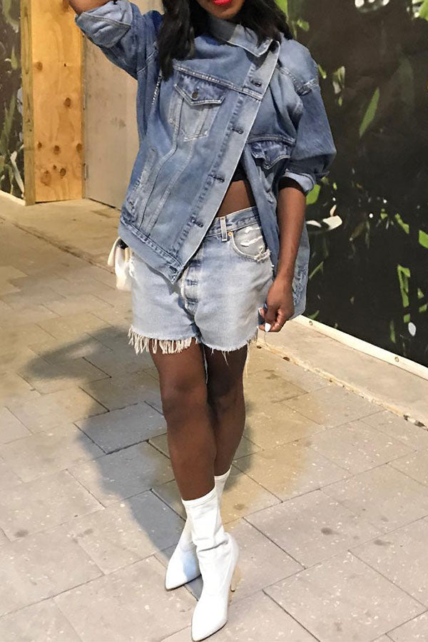 Gradient Urban Irregular Denim Coat