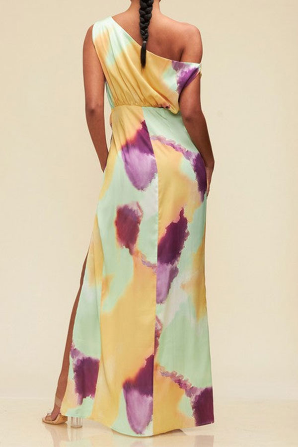 Tie Dye Pretty High Split Asymmetric Maxi Dress