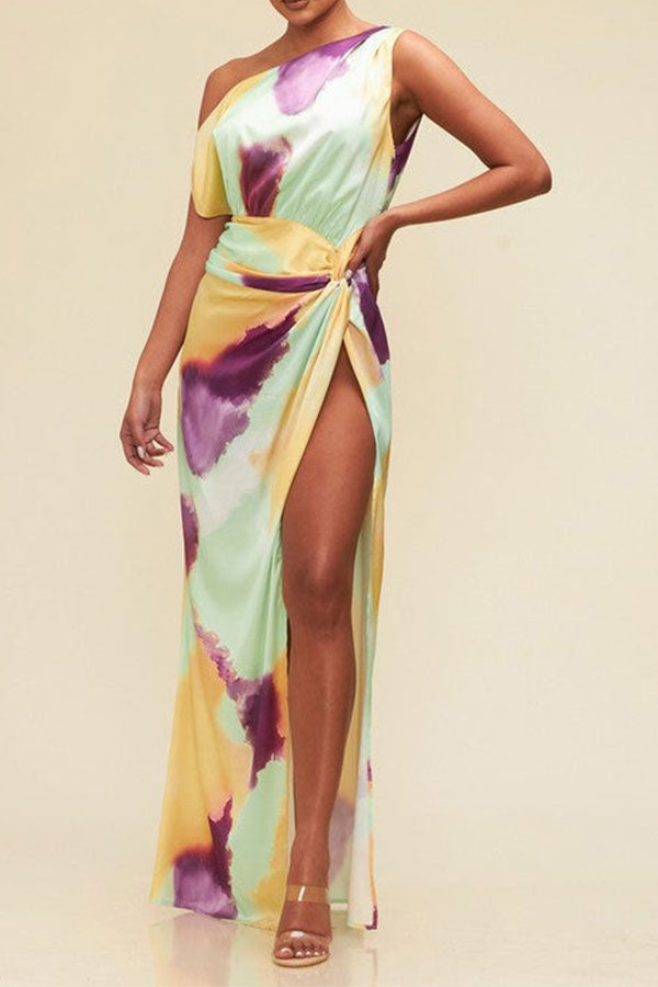 Tie Dye Pretty High Split Asymmetric Maxi Dress