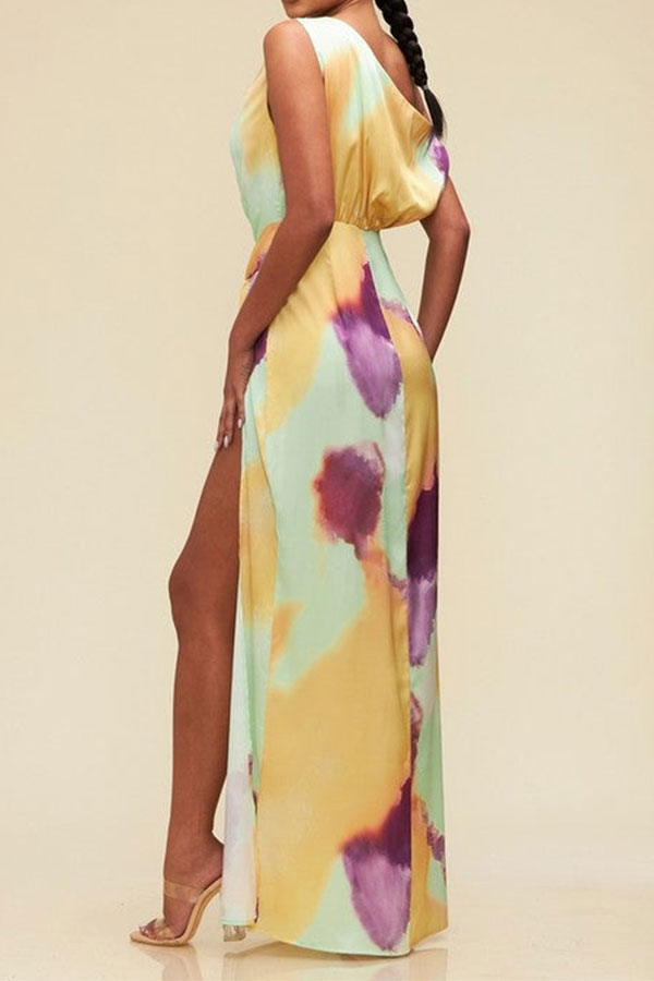 Tie Dye Pretty High Split Asymmetric Maxi Dress