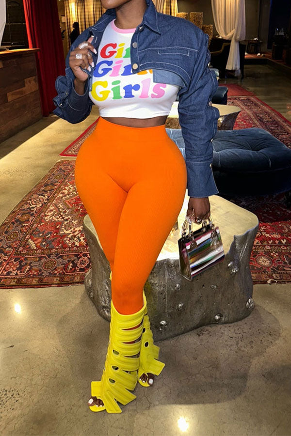 Solid Color Cool Crop Denim Jacket