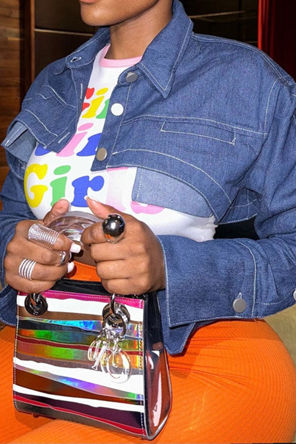 Solid Color Cool Crop Denim Jacket