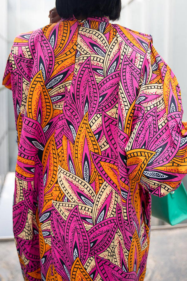 Leaf Print Bohemia Tassel Hem Midi Dress