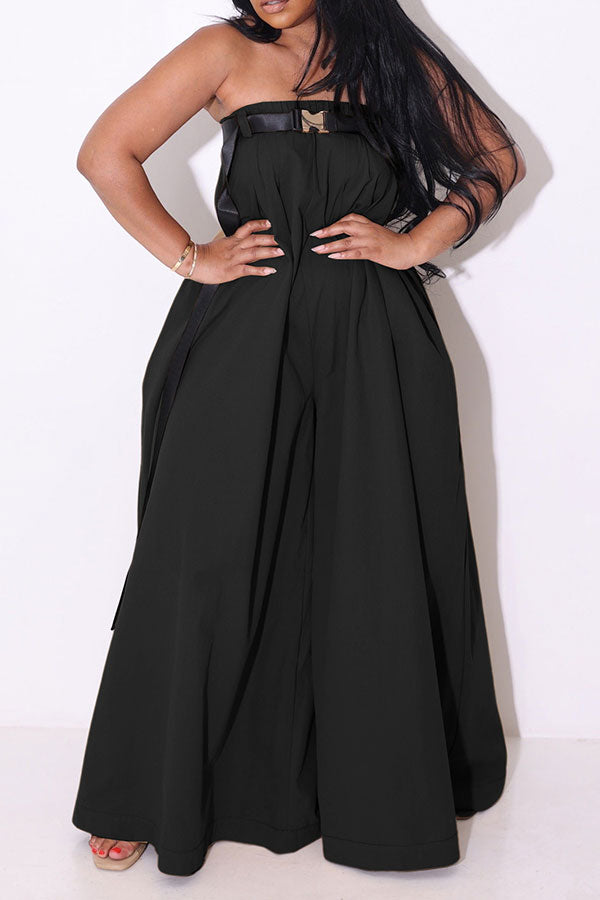 Solid Color Whimsical Wide Leg Jumpsuit With Belt