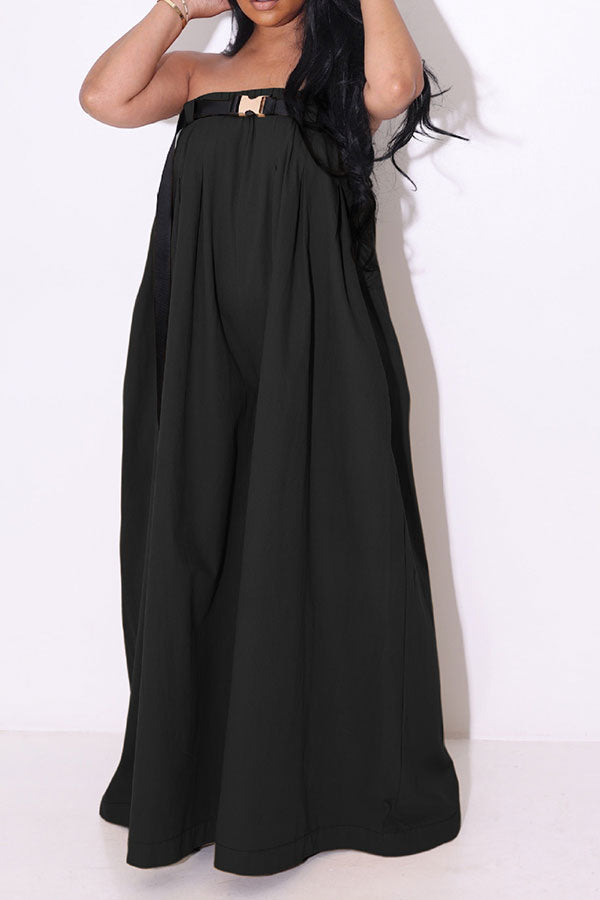 Solid Color Whimsical Wide Leg Jumpsuit With Belt