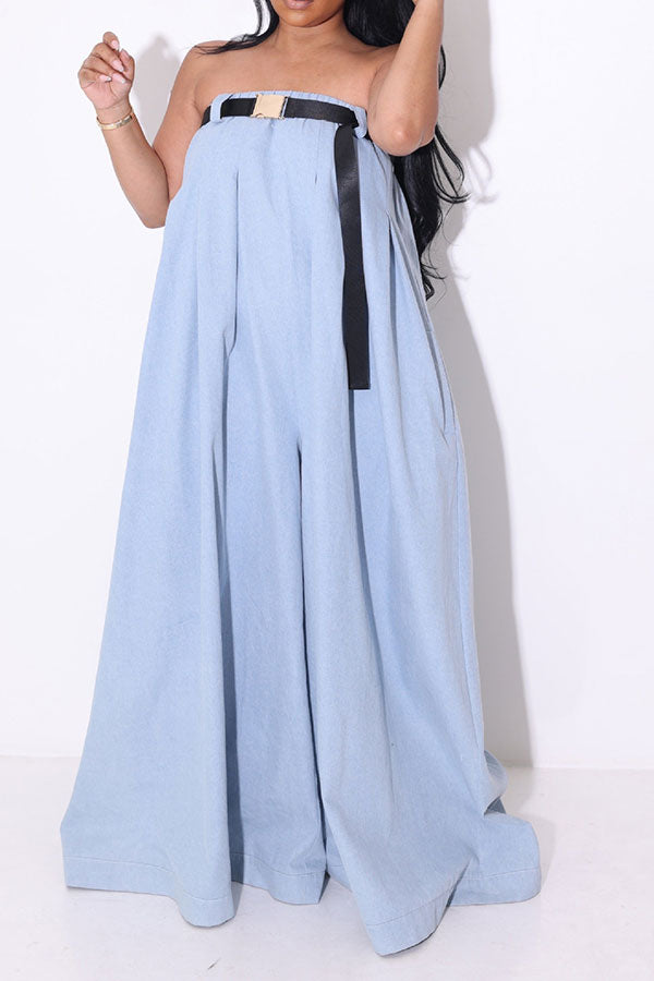 Solid Color Whimsical Wide Leg Jumpsuit With Belt