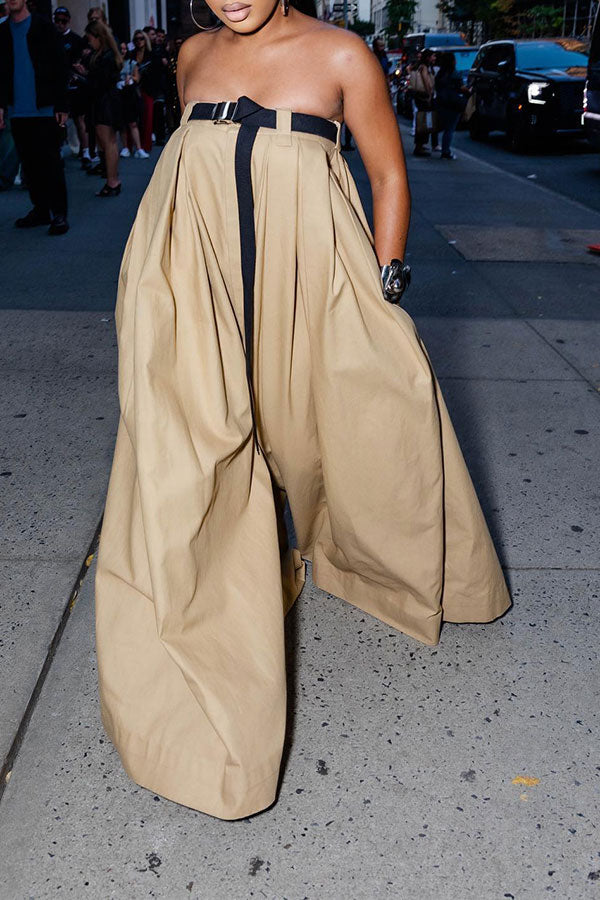 Solid Color Whimsical Wide Leg Jumpsuit With Belt