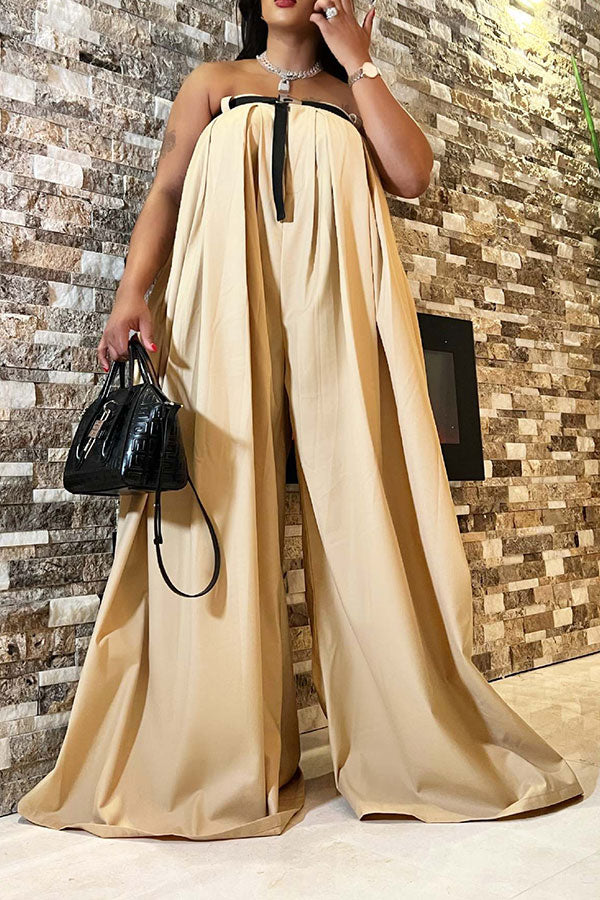 Solid Color Whimsical Wide Leg Jumpsuit With Belt
