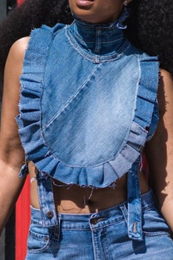 Whimsical Ruffle Bandage Denim Camisole