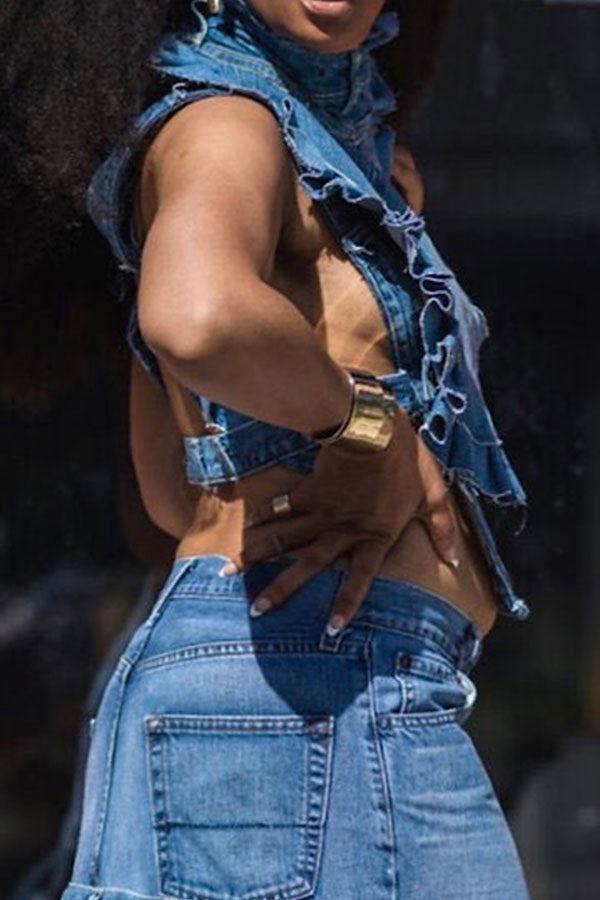 Whimsical Ruffle Bandage Denim Camisole