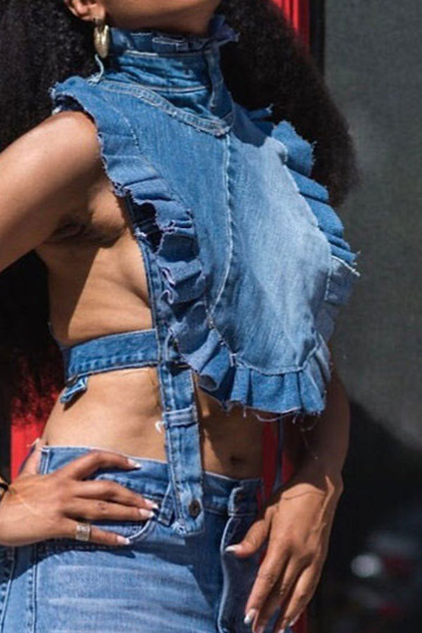 Whimsical Ruffle Bandage Denim Camisole