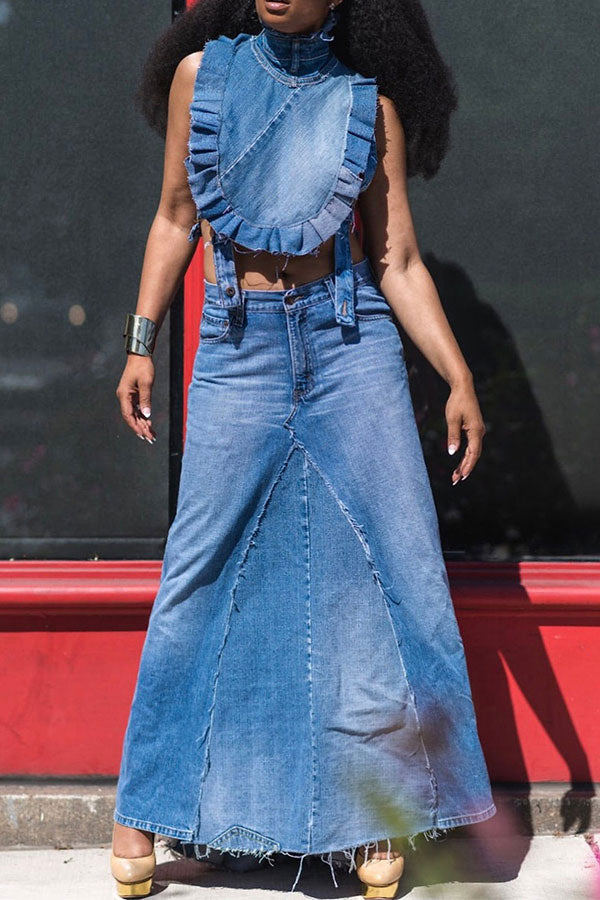 Whimsical Ruffle Bandage Denim Camisole