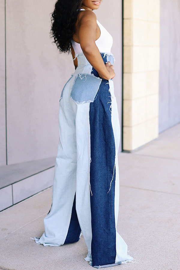 Patchwork High Waist Unique Wide-legged Jeans