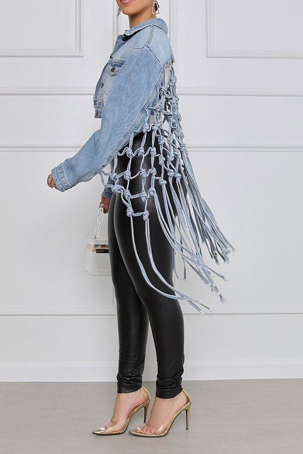 Solid Color Stylish Tassels Denim Jacket