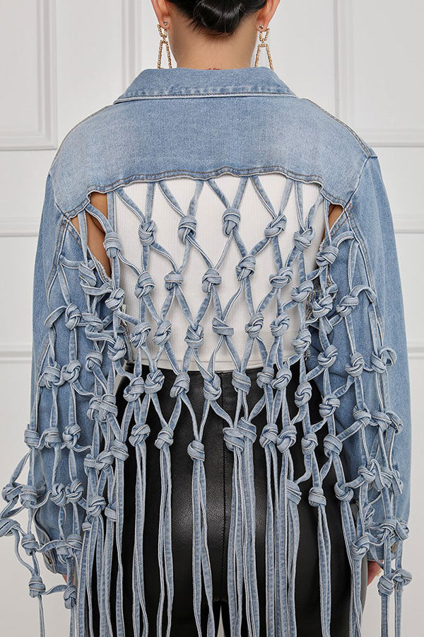 Solid Color Stylish Tassels Denim Jacket